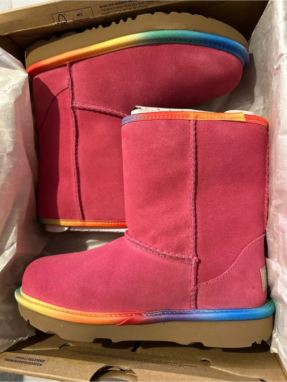 UGG Kids Classic Short II Rainbow Boot in Pink Size 13